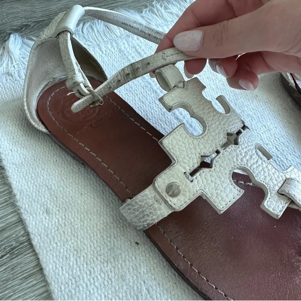 Tory Burch White Leather Phoebe Logo Sandals - Picture 4 of 6